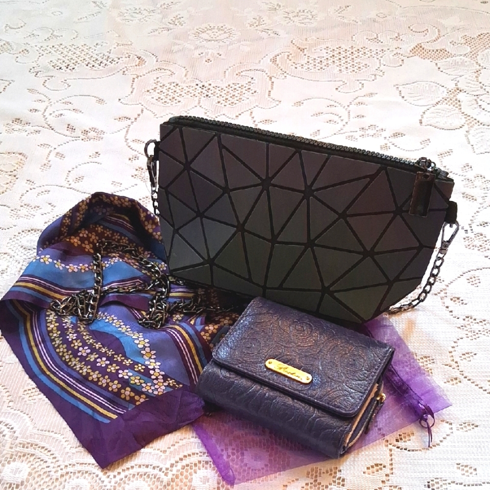 Geometric Crossbody Bag, Wallet And Scarf Bundle